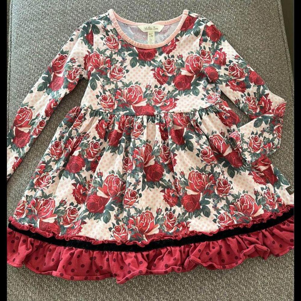 Matilda Jane girls 4t Kensley Red Velvet Floral Shift Dress